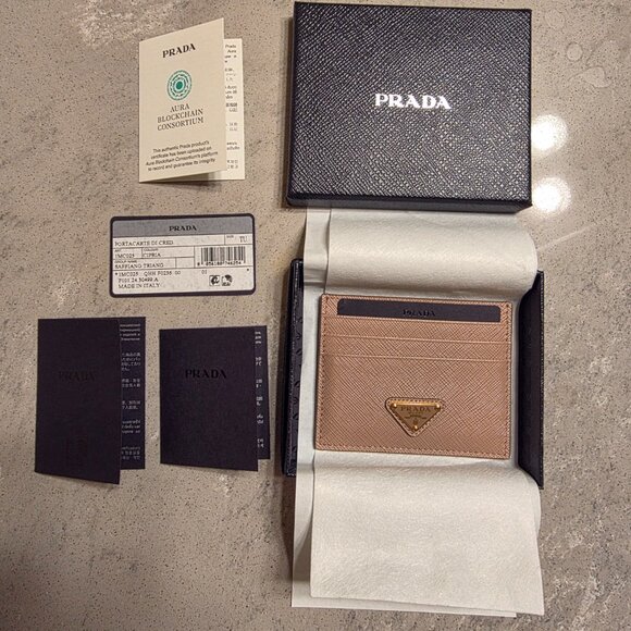Genuine Prada Saffiano Saffiano Leather Card Holder in Powder Pink(CIPRIA) Color - Picture 7 of 8